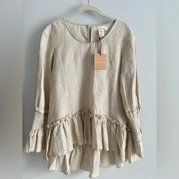 NWT  Lost In Lunar Linen Mila Oversized Longsleeve Ruffle Flowy Coastal Top XS - Picture 3 of 11